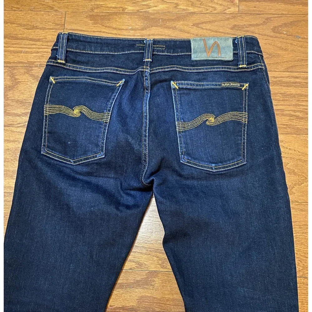 Nudie Jeans Skinny Lin Jeans Mens 32x34 Blue Skinny Lin Stretch Denim Zip